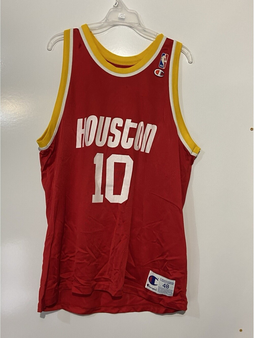 Mens CHAMPION Red Vintage Houston Rockets #10 Sam Cassell Jersey Sz 48